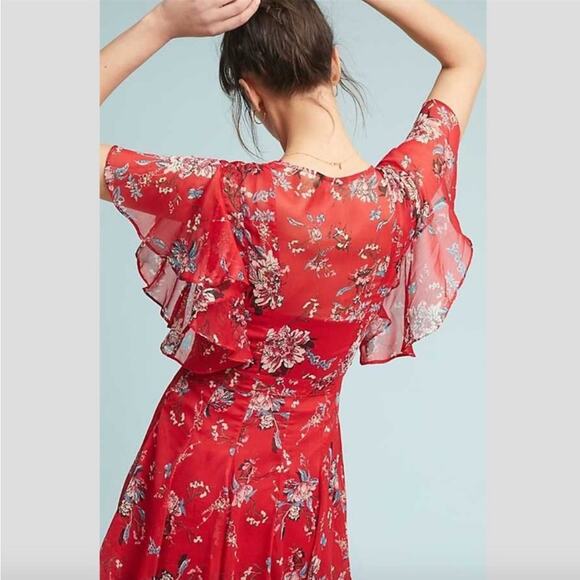 Ranna Gill Keira Red Floral Dress XS - Picture 2 of 11
